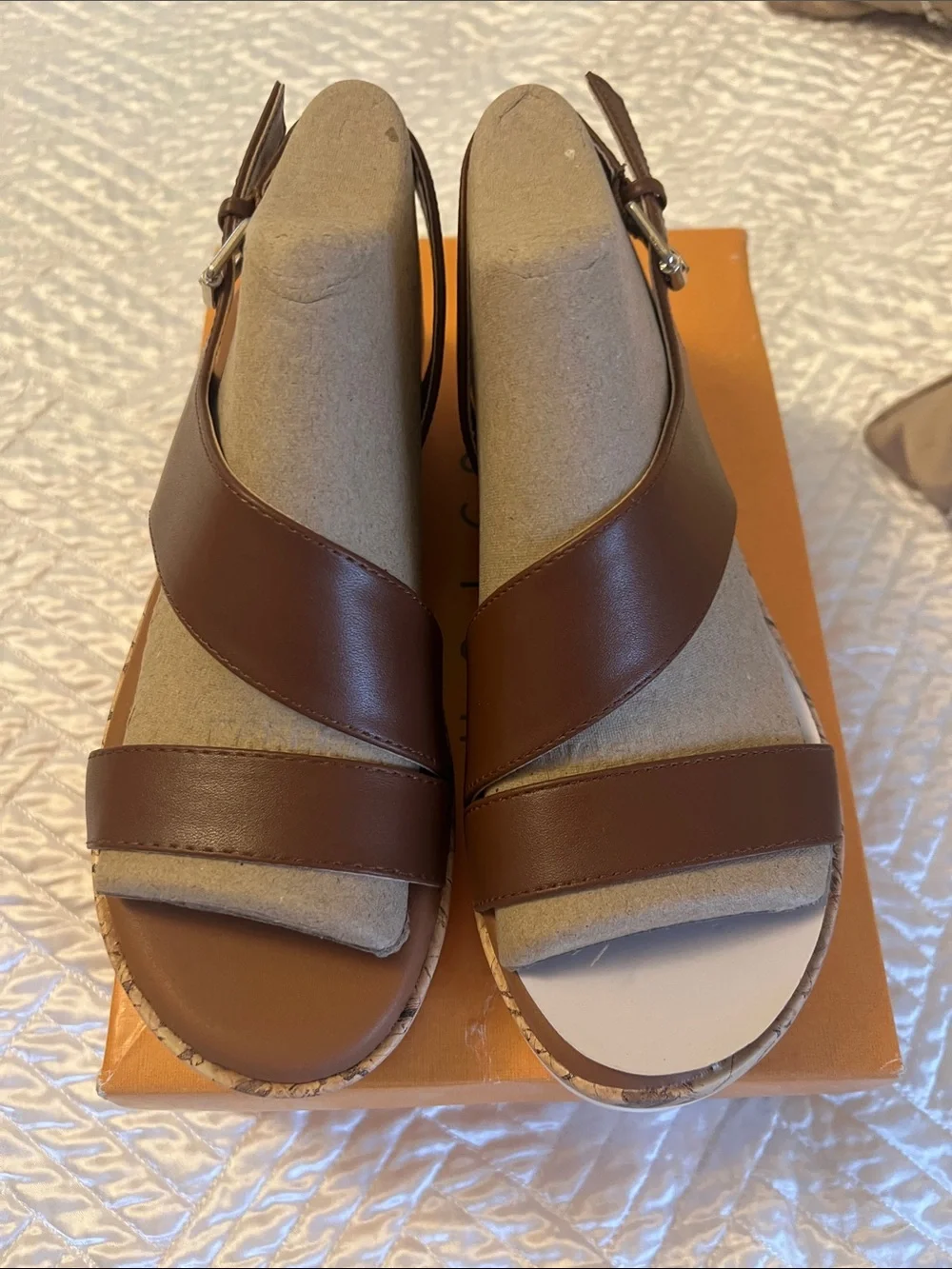 Unisa Brown Leather Wedge Sandals with White Lug Sole